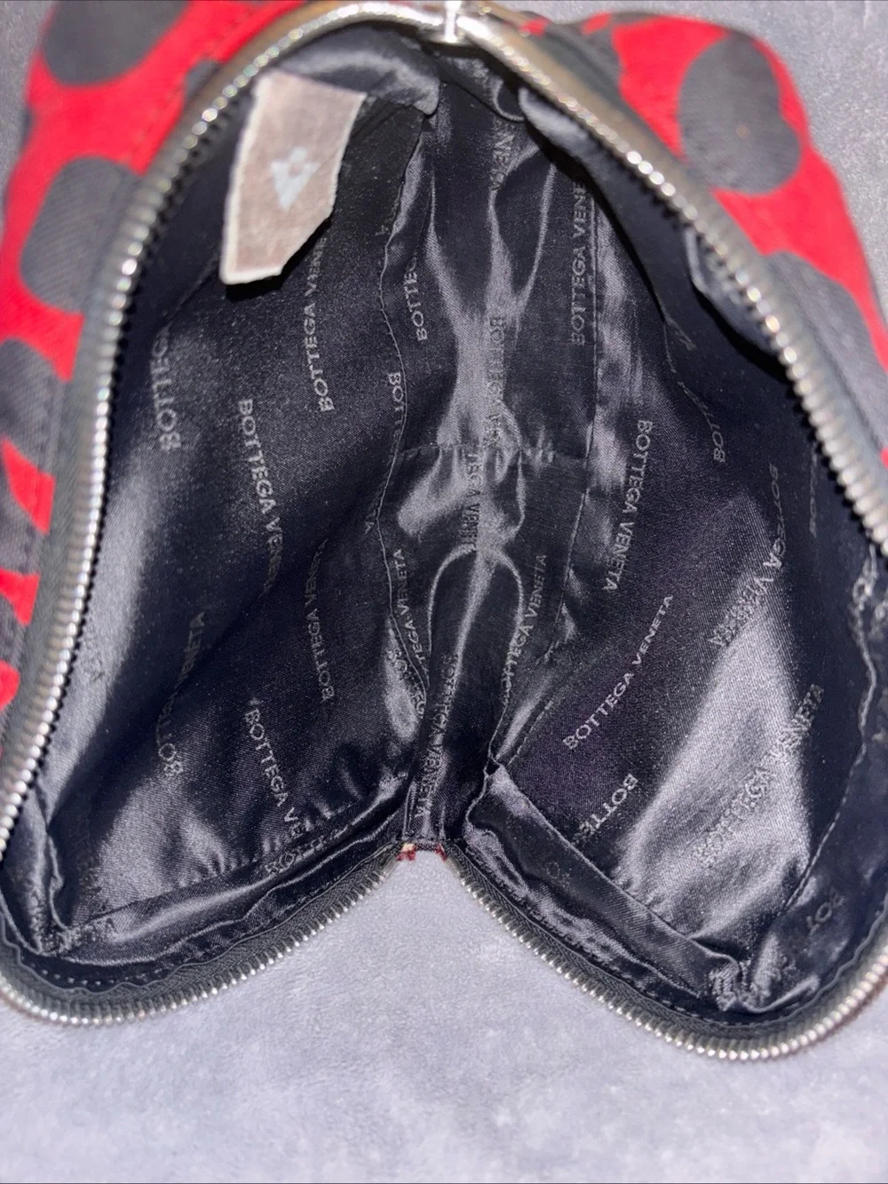 Bottega Veneta Red and Black Leopard Print toiletry pouch with Coa